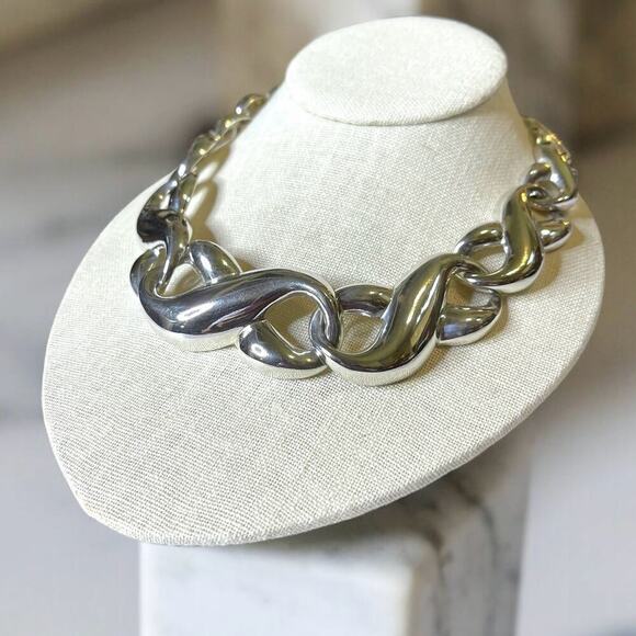 Vintage Givenchy Shilb Necklace Silver Tone Infinity Link Choker Collar NO BOX - Picture 1 of 12